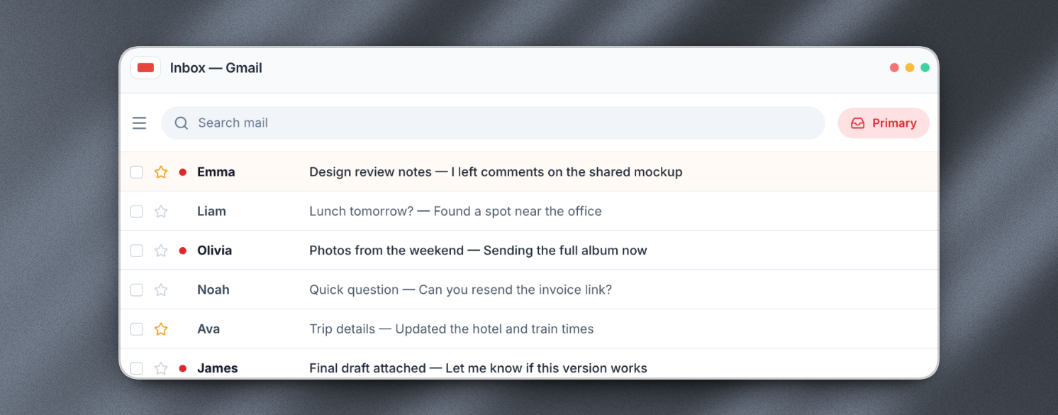 Email inbox and message management dashboard